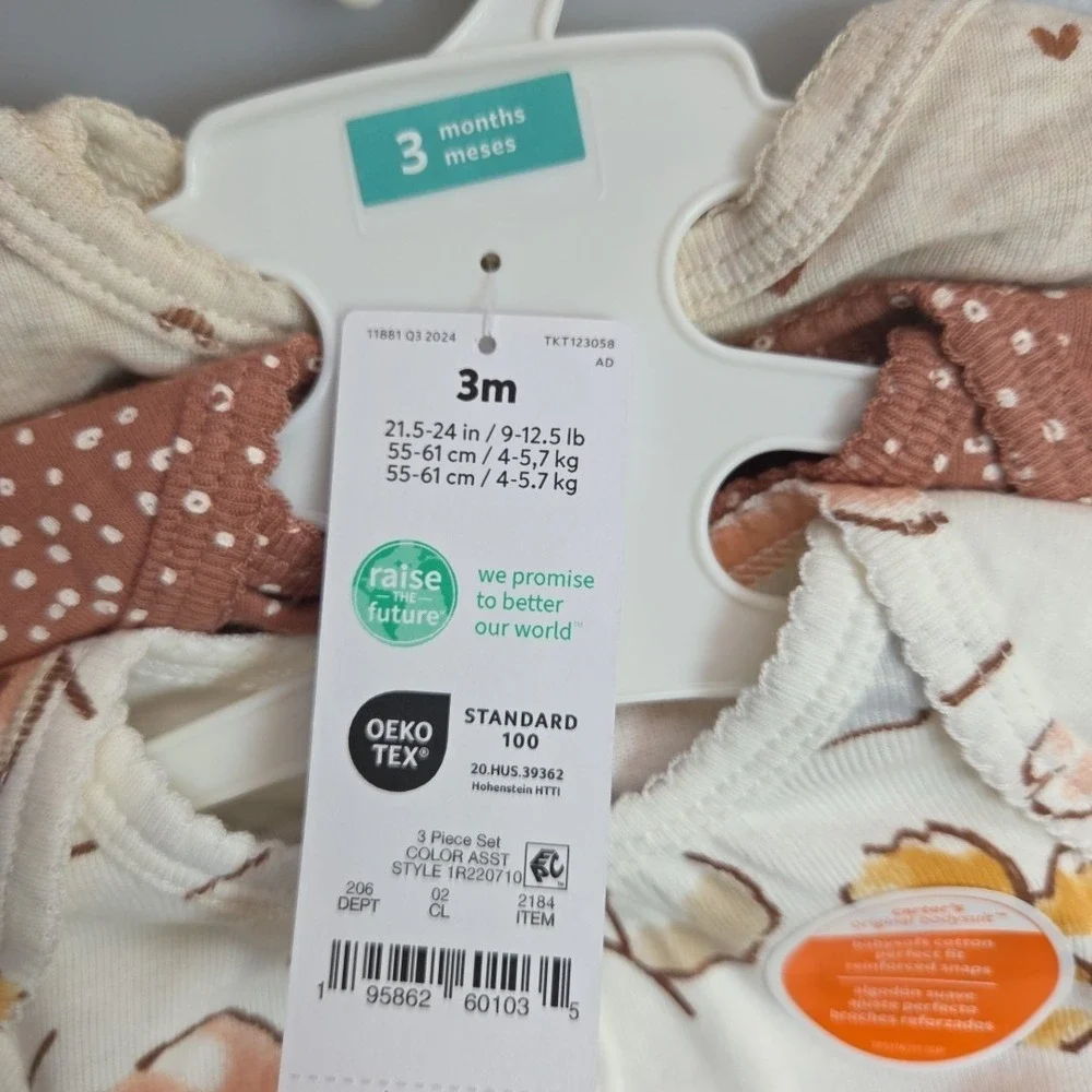 Carter's Just One You Baby Girls' Size 3 Months‎ Long Sleeve Bodysuits 3pk